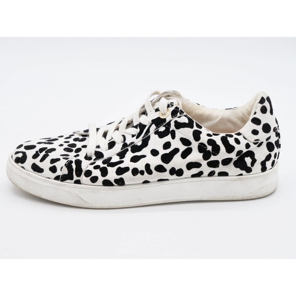 Topshop Womens 7 Sneakers White Black Leopard Print Low Top Lace Up Casual Shoes - Picture 2 of 11
